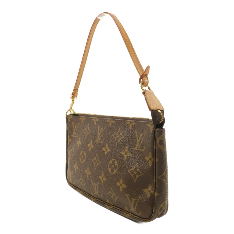 LOUIS VUITTON Monogram Pochette Accessoires金扣手挽袋棕色-2