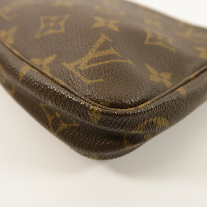 LOUIS VUITTON Monogram Pochette Accessoires金扣手挽袋棕色-4