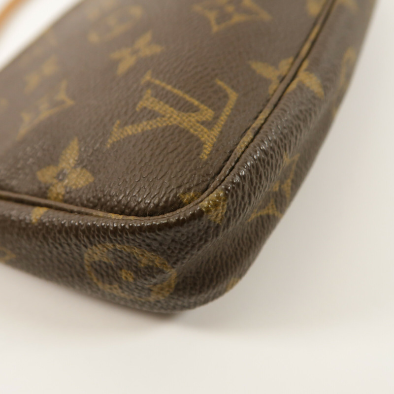 LOUIS VUITTON Monogram Pochette Accessoires金扣手挽袋棕色-5