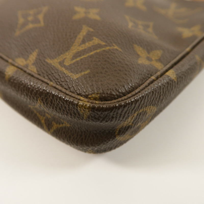 LOUIS VUITTON Monogram Pochette Accessoires金扣手挽袋棕色-6