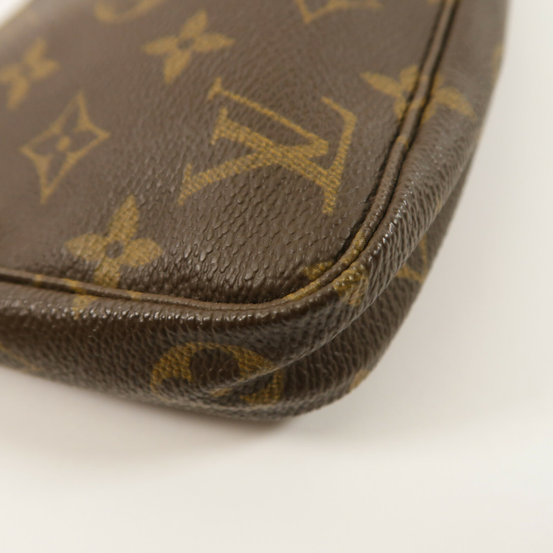 LOUIS VUITTON Monogram Pochette Accessoires金扣手挽袋棕色-7