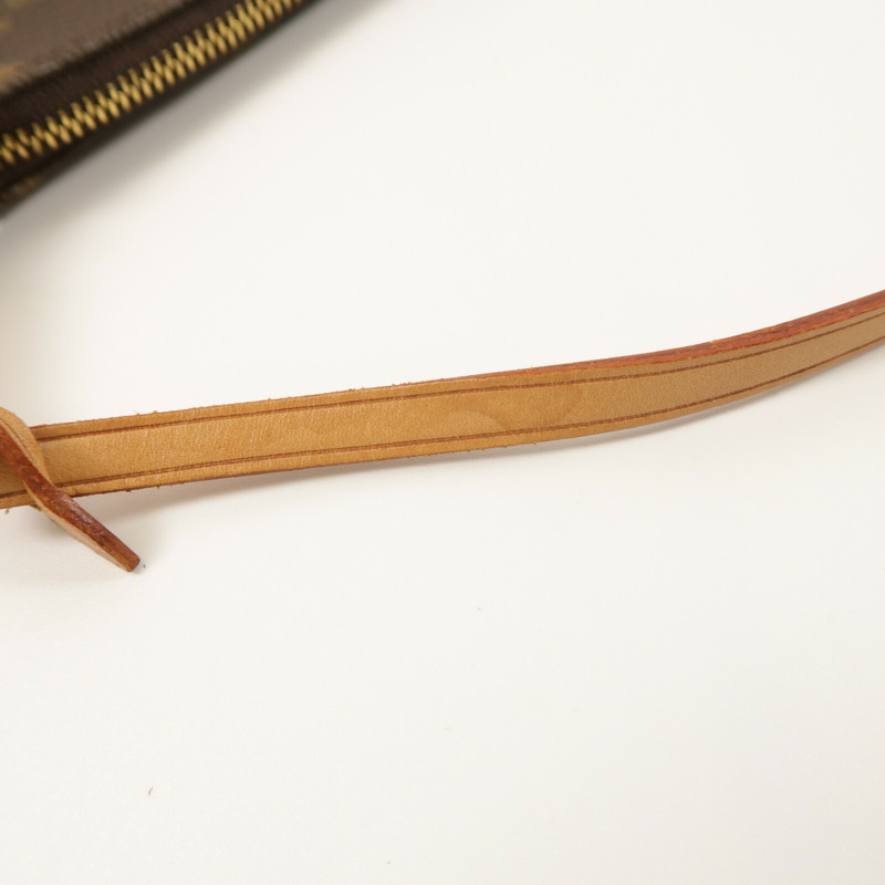 LOUIS VUITTON Monogram Pochette Accessoires金扣手挽袋棕色-9