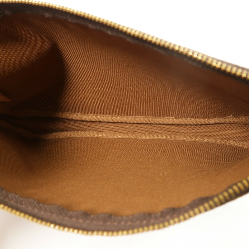 LOUIS VUITTON Monogram Pochette Accessoires金扣手挽袋棕色-12