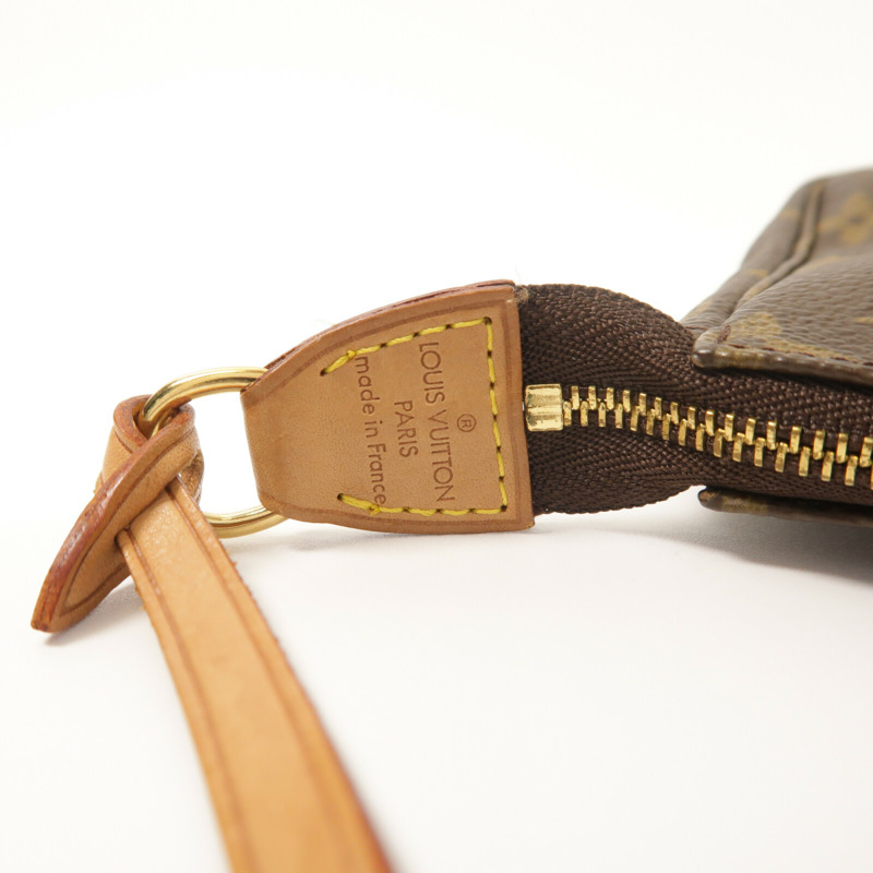 LOUIS VUITTON Monogram Pochette Accessoires金扣手挽袋棕色-14