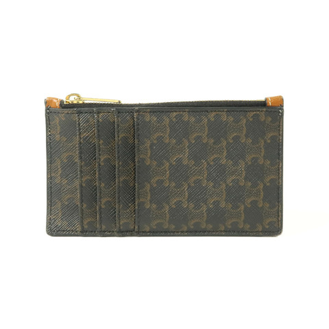 CELINE 塗層帆布/牛皮皮革Zipped Compact Card Holder卡片套