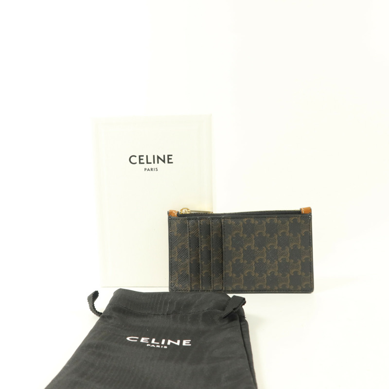 CELINE 塗層帆布/牛皮皮革Zipped Compact Card Holder卡片套-9