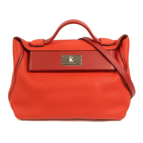 HERMES Togo/Swift皮革24/24 29cm手挽肩背兩用袋Rouge De Coeur