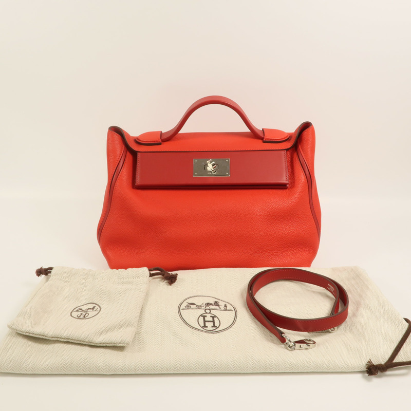 HERMES Togo/Swift皮革24/24 29cm手挽肩背兩用袋Rouge De Coeur-9