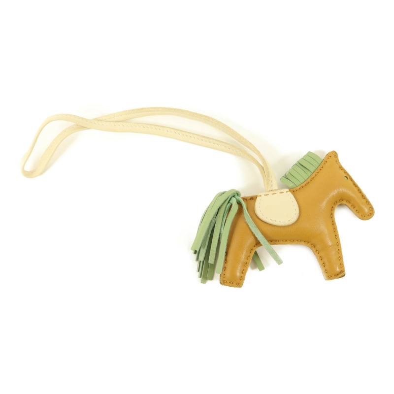 HERMES Milo皮革Rodeo PM掛飾Sesame/Vert Criquet-1