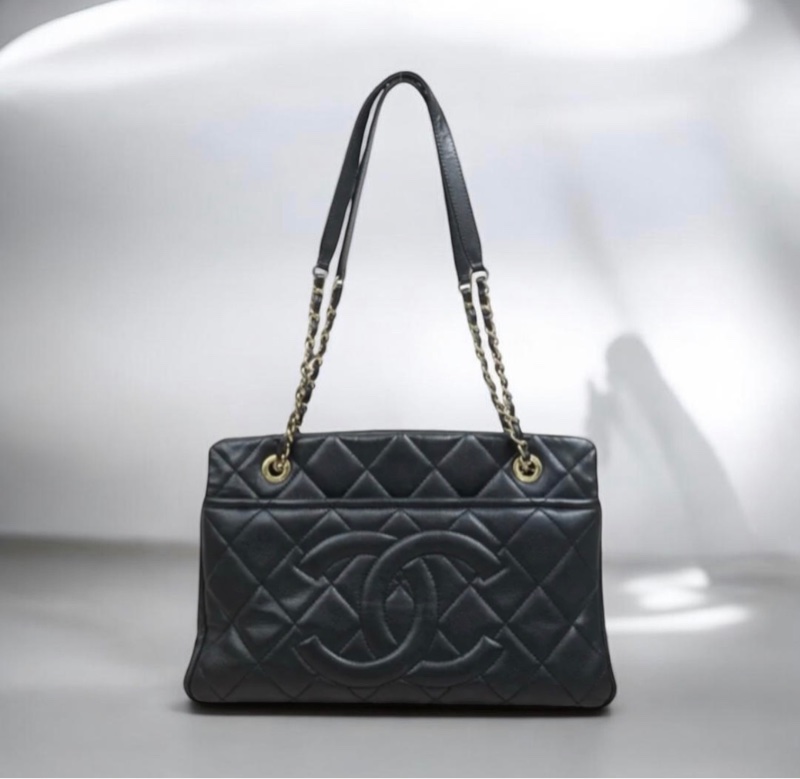 「JL精品代購」9新 Chanel 香奈兒 荔枝牛皮 托特包 拉鏈款-0