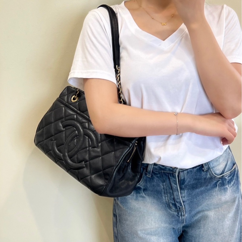 「JL精品代購」9新 Chanel 香奈兒 荔枝牛皮 托特包 拉鏈款-1