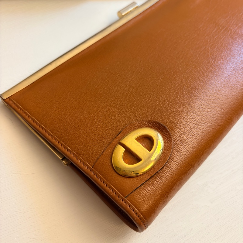 Christian Dior 迪奧真皮棕色手拿包 宴會包 CD logo-3