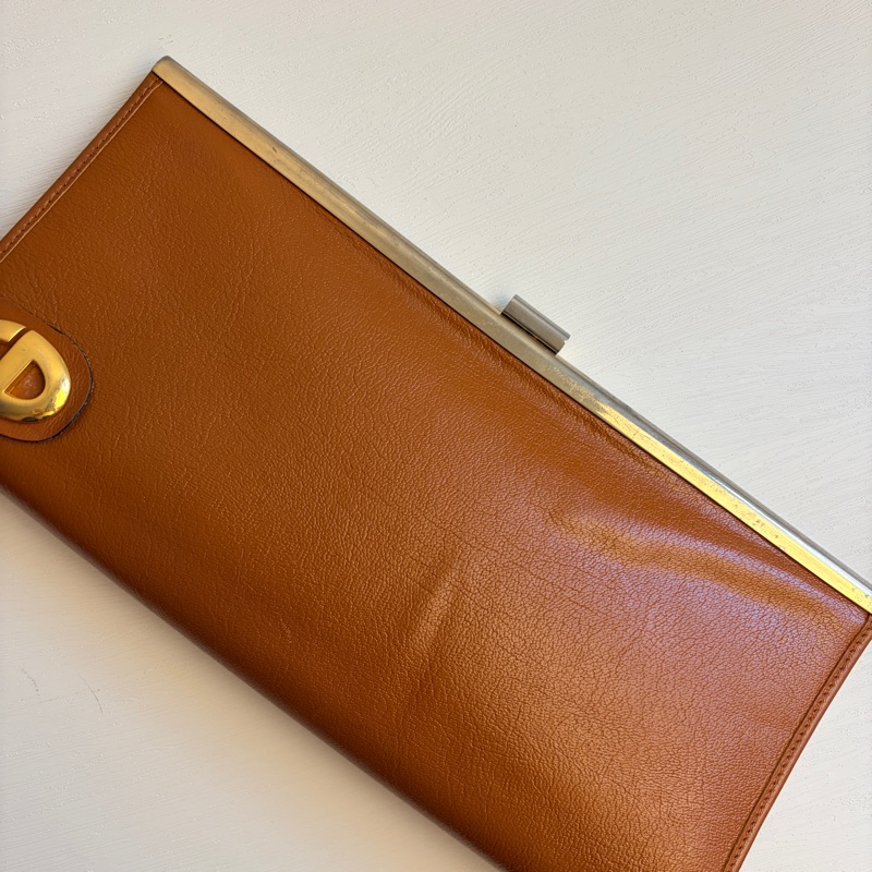 Christian Dior 迪奧真皮棕色手拿包 宴會包 CD logo-8