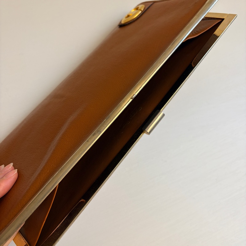 Christian Dior 迪奧真皮棕色手拿包 宴會包 CD logo-14