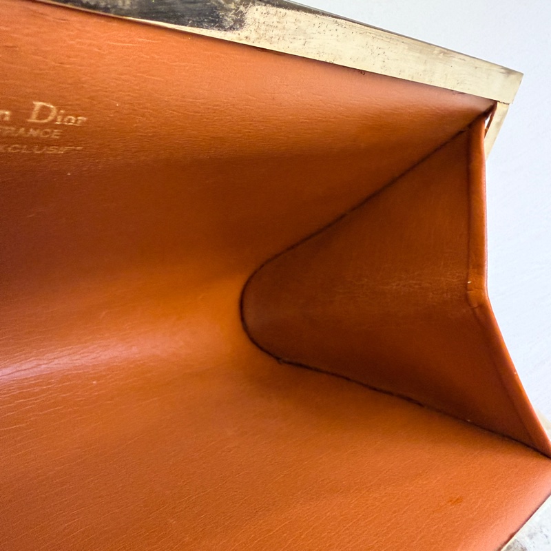 Christian Dior 迪奧真皮棕色手拿包 宴會包 CD logo-19