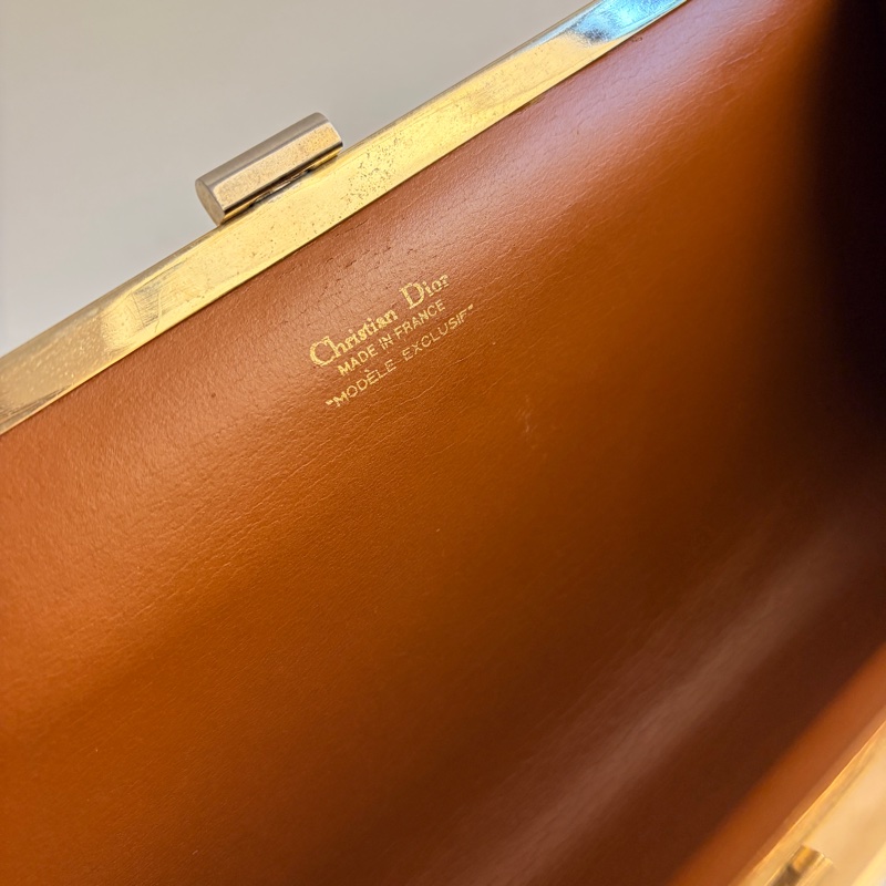 Christian Dior 迪奧真皮棕色手拿包 宴會包 CD logo-20