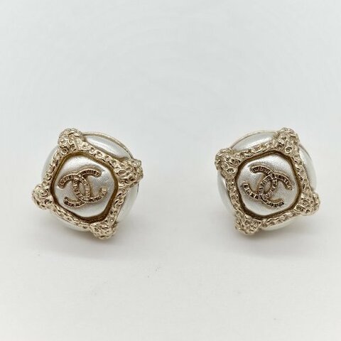 Chanel 香奈兒 CC 香檳金 方框 耳環