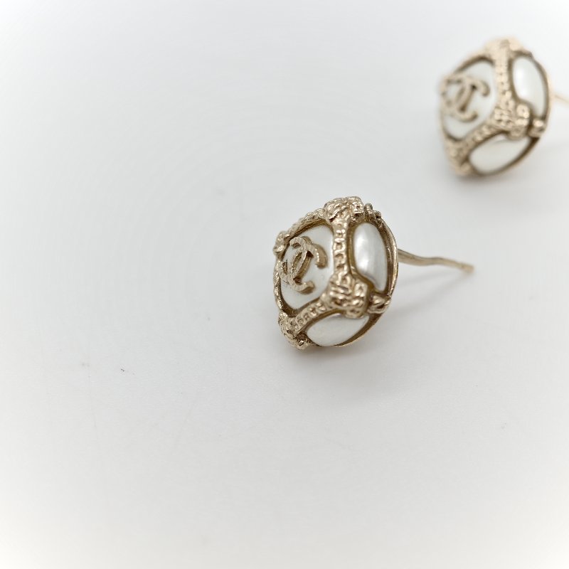 Chanel 香奈兒 CC 香檳金 方框 耳環-3