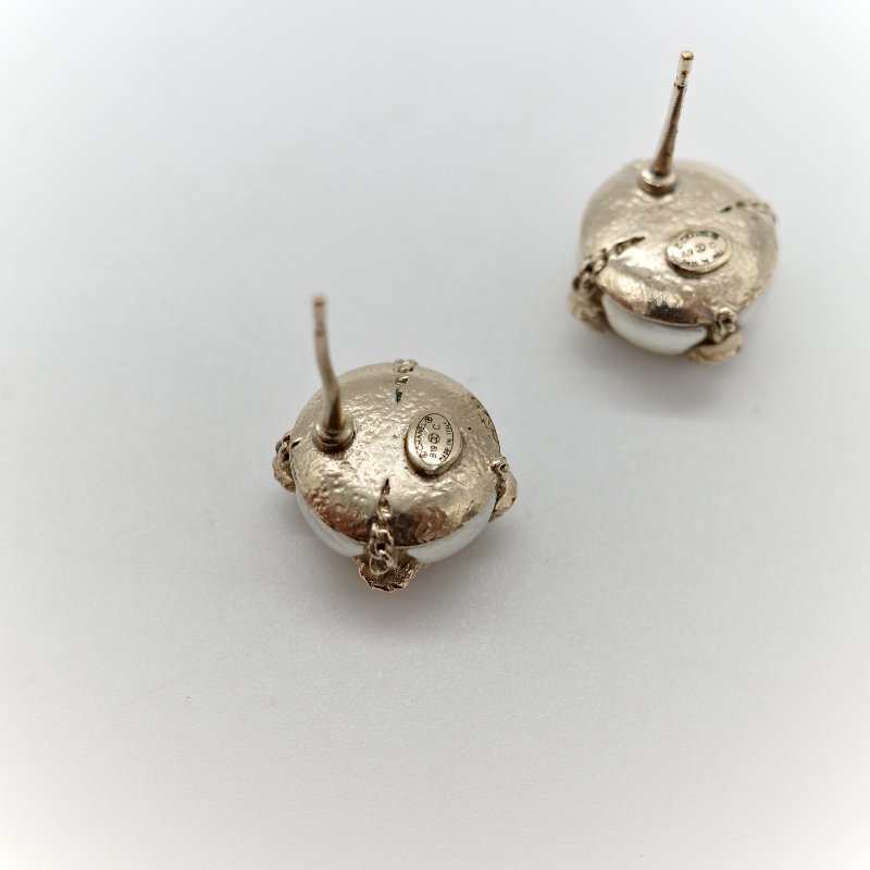 Chanel 香奈兒 CC 香檳金 方框 耳環-5