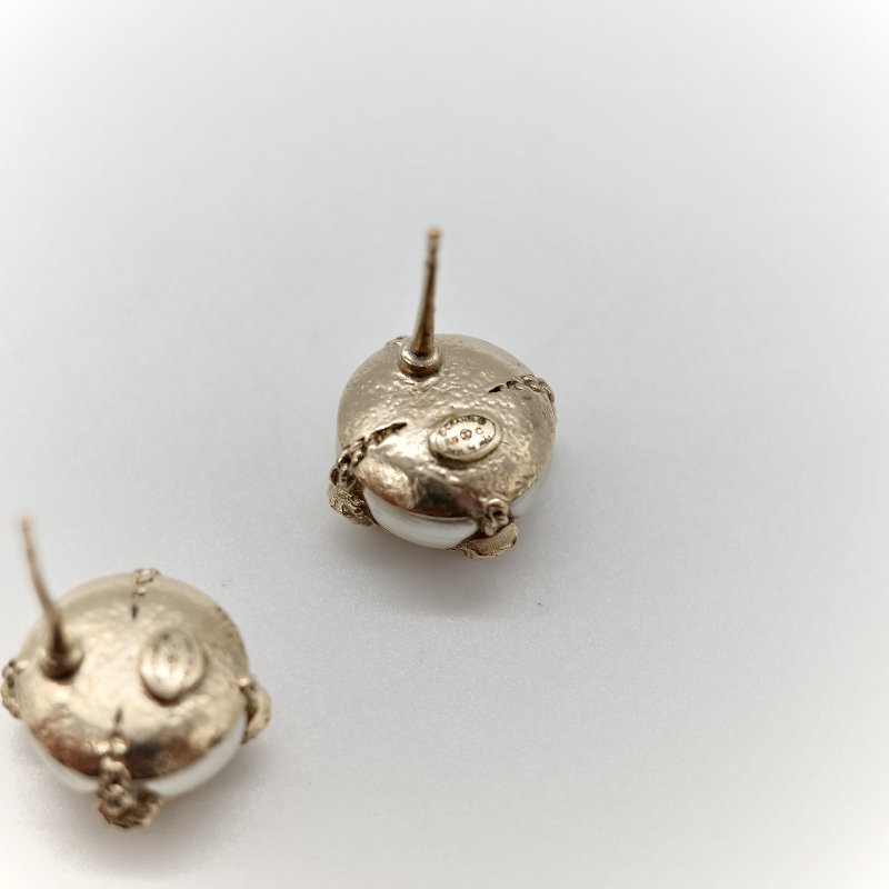 Chanel 香奈兒 CC 香檳金 方框 耳環-6