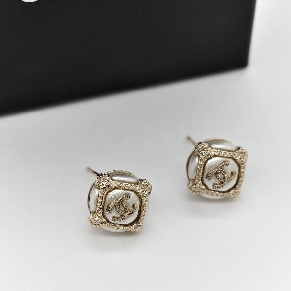 Chanel 香奈兒 CC 香檳金 方框 耳環-7