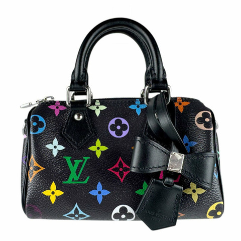 路易威登 LOUIS VUITTON 手提包 單肩包 LV x TM Takashi Murakami Nano Speedy Bandoulière Monogram Multicolor 黑色 女款 M13406 z9011