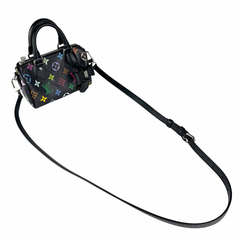 路易威登 LOUIS VUITTON 手提包 單肩包 LV x TM Takashi Murakami Nano Speedy Bandoulière Monogram Multicolor 黑色 女款 M13406 z9011-9