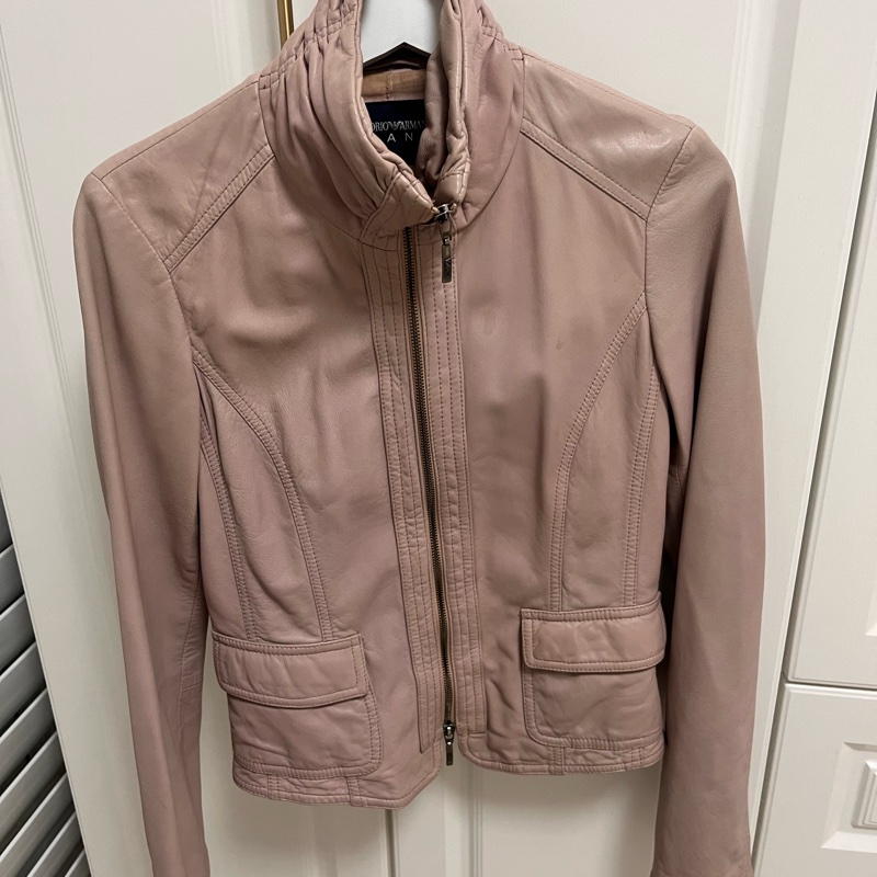 帥氣Armani 粉色真羊皮皮衣-0