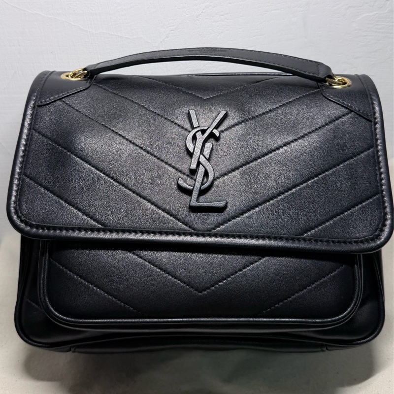 極新配件齊 甜甜價 原十一萬YSL 經典小羊皮NIKI BABY 黑金-5