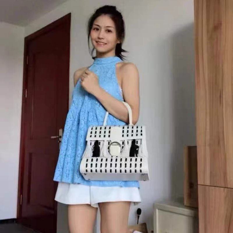Delvaux brillant中號雙拼 熊貓色編織流蘇包 28.5*23cm 99新配件塵袋 鏡子 肩帶-0