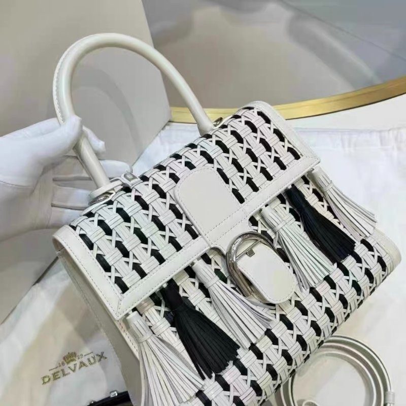 Delvaux brillant中號雙拼 熊貓色編織流蘇包 28.5*23cm 99新配件塵袋 鏡子 肩帶-1