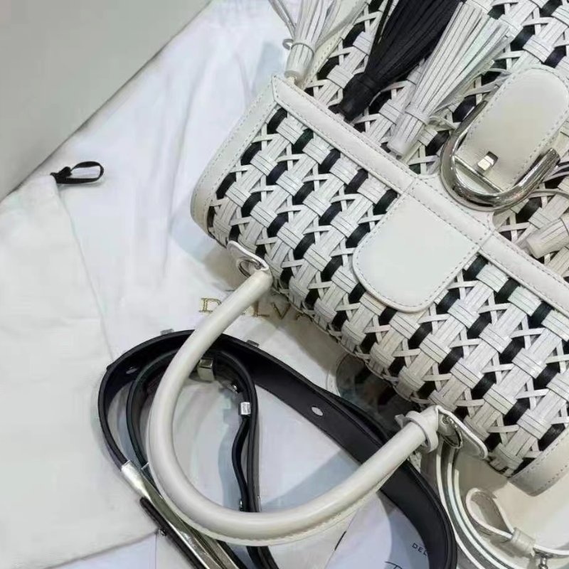 Delvaux brillant中號雙拼 熊貓色編織流蘇包 28.5*23cm 99新配件塵袋 鏡子 肩帶-2