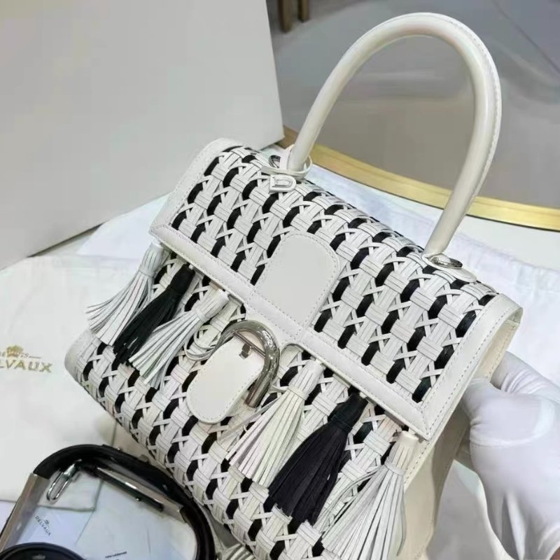 Delvaux brillant中號雙拼 熊貓色編織流蘇包 28.5*23cm 99新配件塵袋 鏡子 肩帶-3