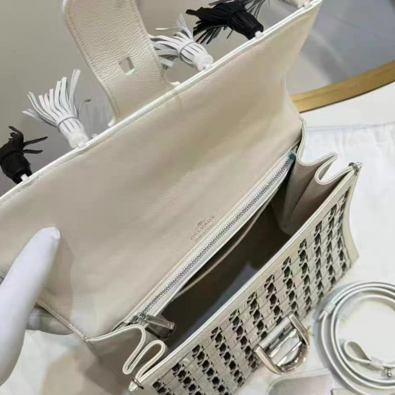 Delvaux brillant中號雙拼 熊貓色編織流蘇包 28.5*23cm 99新配件塵袋 鏡子 肩帶-6