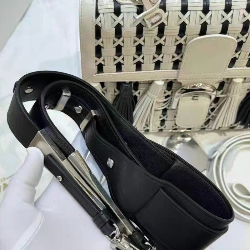 Delvaux brillant中號雙拼 熊貓色編織流蘇包 28.5*23cm 99新配件塵袋 鏡子 肩帶-7