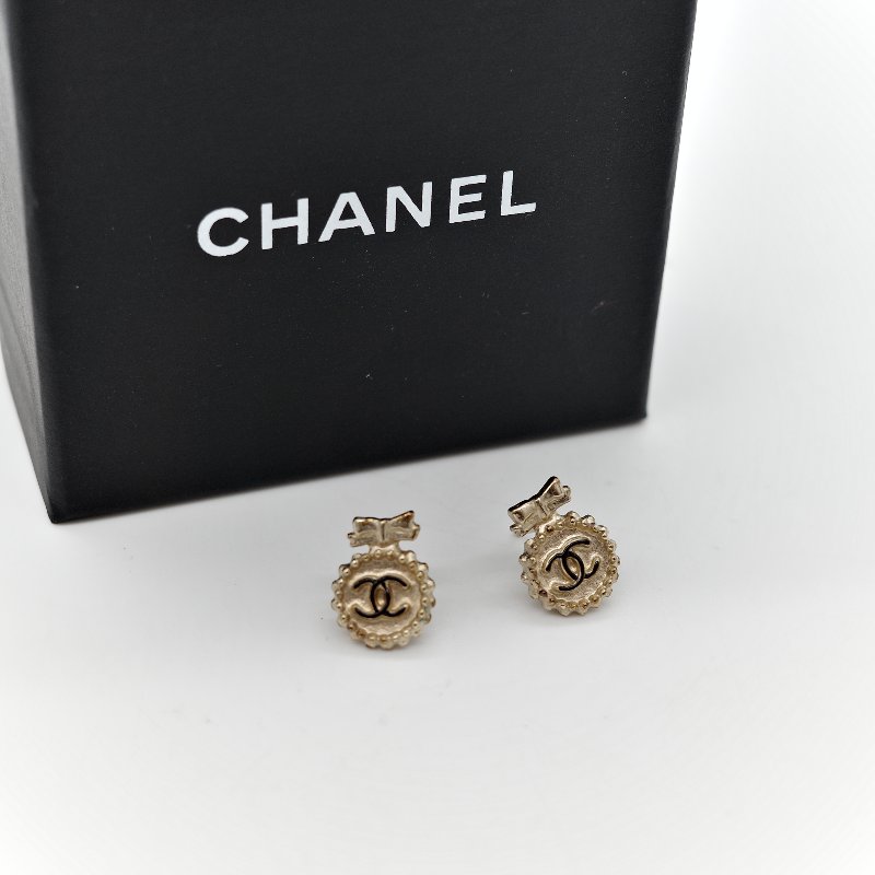 Chanel 香奈兒 金色 蝴蝶結 耳釘 耳環-1