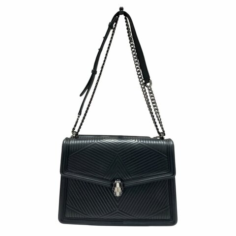 BVLGARI 寶格麗 SERPENTI FOREVER BAG 黑色蛇頭包 側背包 皮革 黑色 銀釦