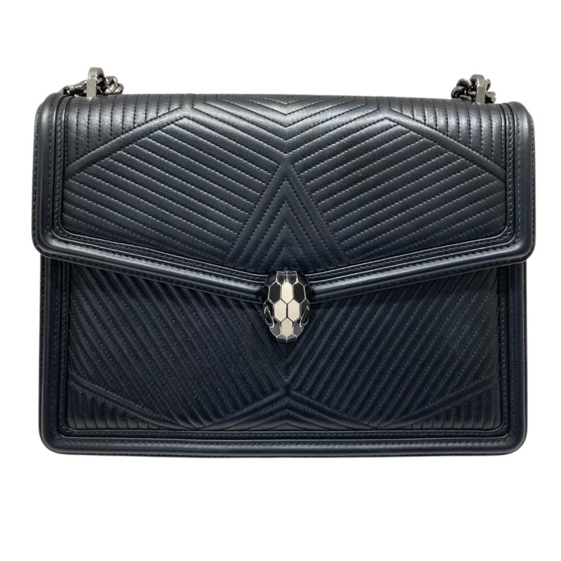 BVLGARI 寶格麗 SERPENTI FOREVER BAG 黑色蛇頭包 側背包 皮革 黑色 銀釦-1