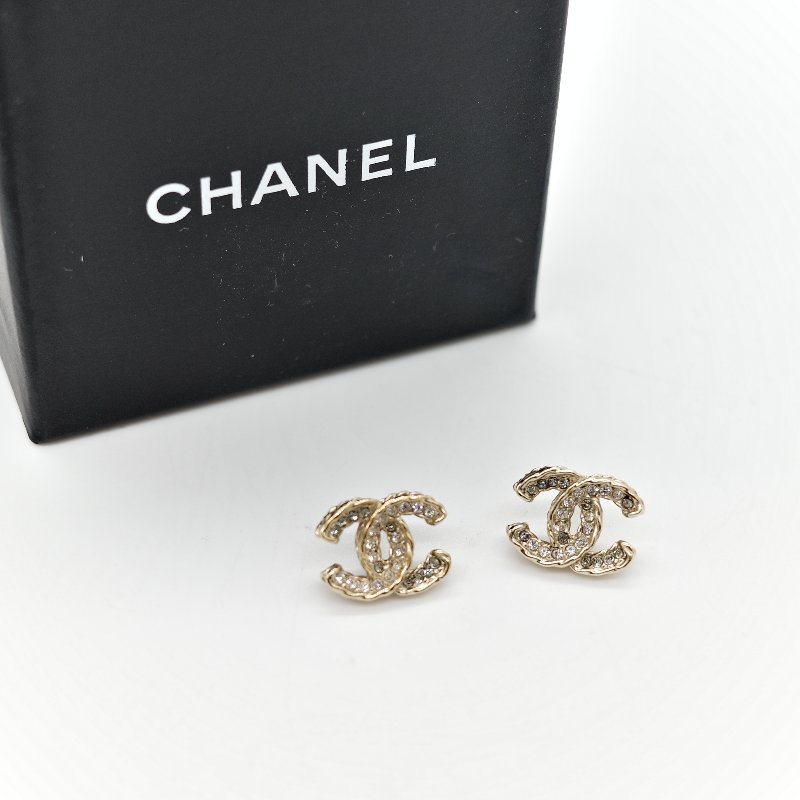 Chanel 香奈兒 淡金色 CC 黑色 耳釘 耳環-7