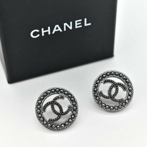 Chanel 香奈兒 CC 黑色 珍珠 圓形 耳環