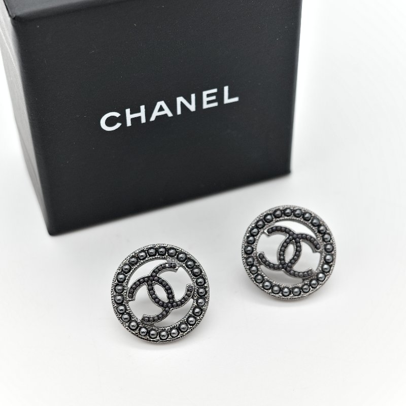 Chanel 香奈兒 CC 黑色 珍珠 圓形 耳環-1
