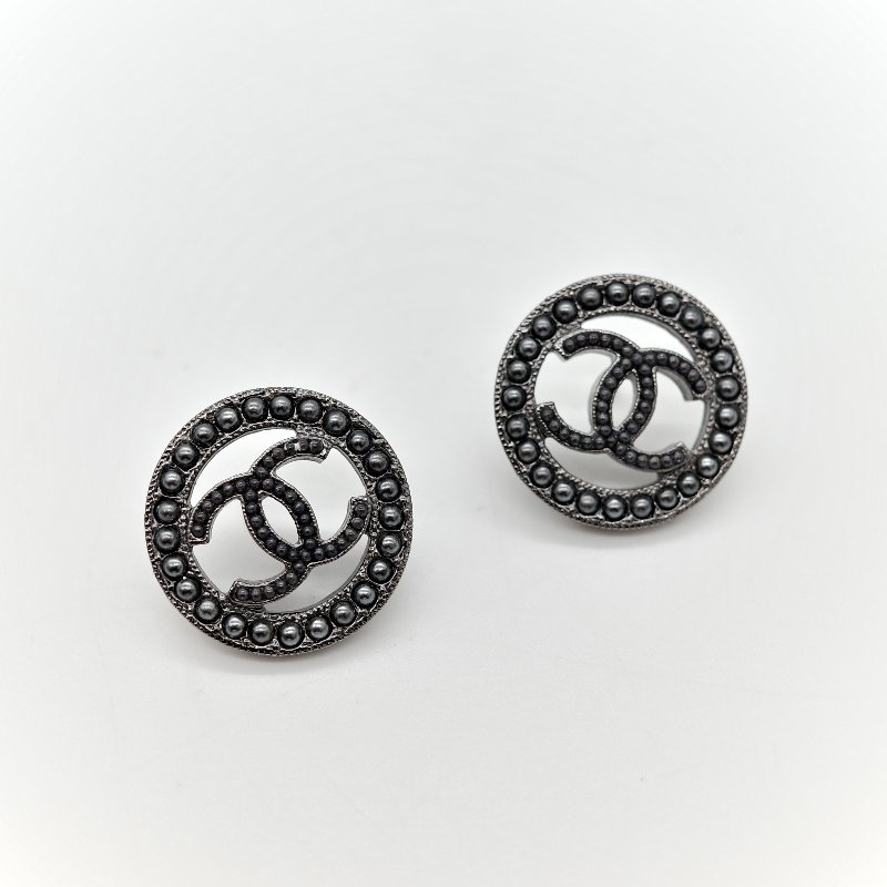 Chanel 香奈兒 CC 黑色 珍珠 圓形 耳環-2