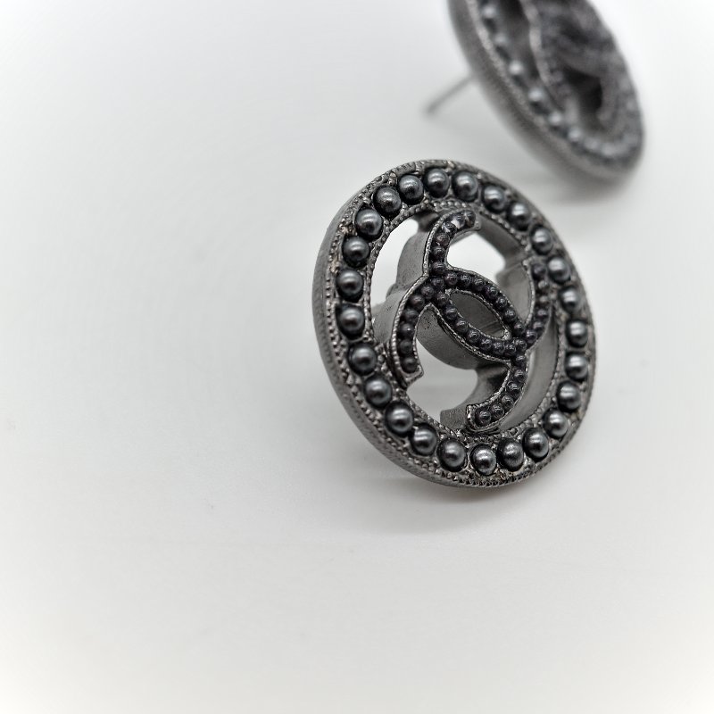 Chanel 香奈兒 CC 黑色 珍珠 圓形 耳環-3