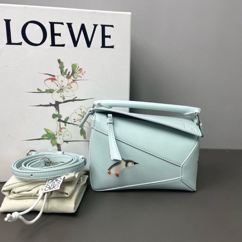Loewe suna Fujita 聯名絕版冰川藍 企鵝minipuzzle 手提肩背斜背包 17*12*7.5 98新配件肩帶 塵袋 盒子-1
