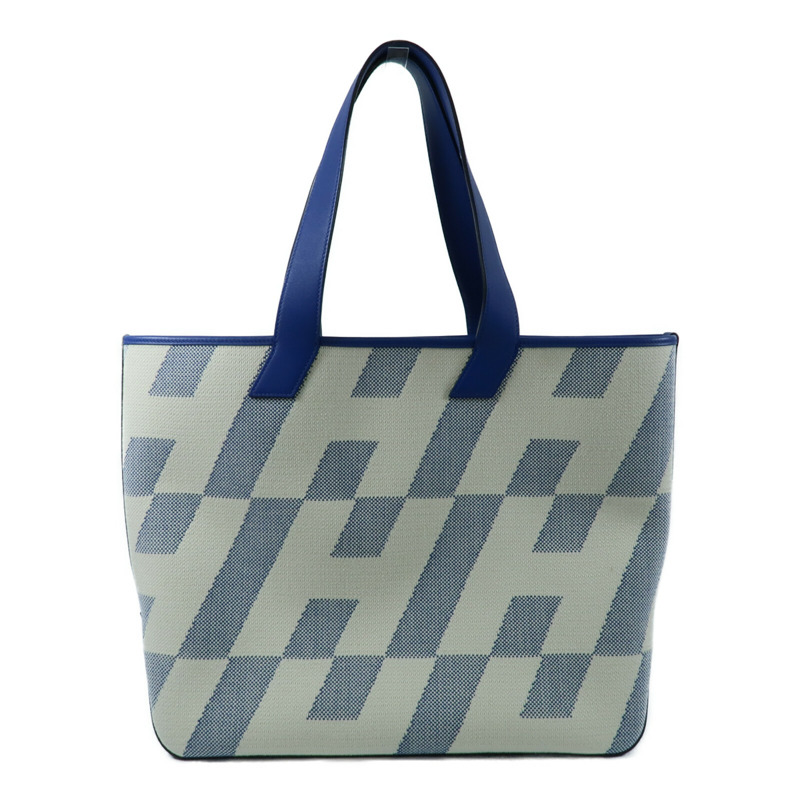 HERMES 帆布/Swift皮革Cabas H En Biais GM手挽袋Bleu France-1