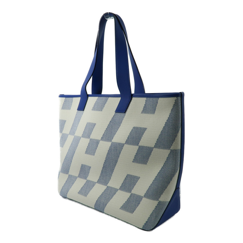 HERMES 帆布/Swift皮革Cabas H En Biais GM手挽袋Bleu France-2