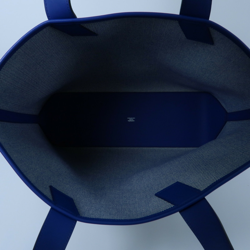 HERMES 帆布/Swift皮革Cabas H En Biais GM手挽袋Bleu France-4