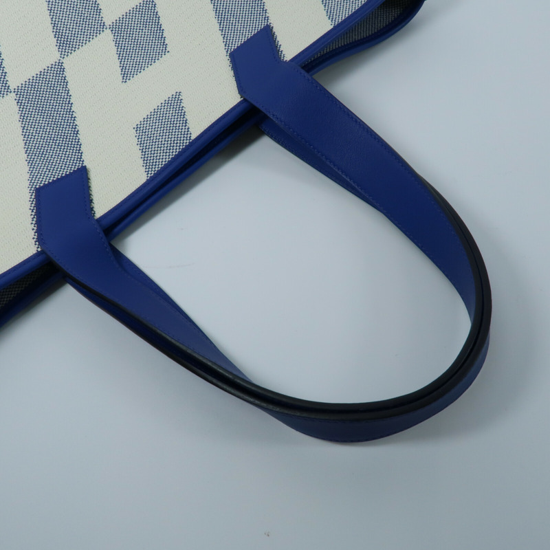 HERMES 帆布/Swift皮革Cabas H En Biais GM手挽袋Bleu France-7