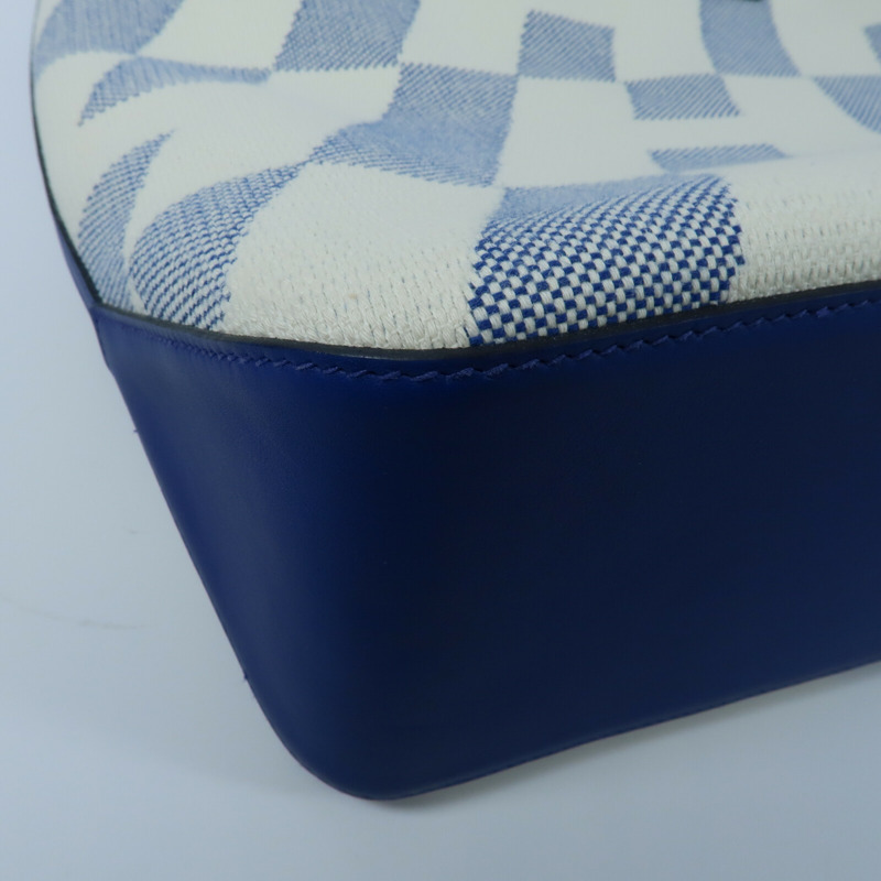 HERMES 帆布/Swift皮革Cabas H En Biais GM手挽袋Bleu France-8