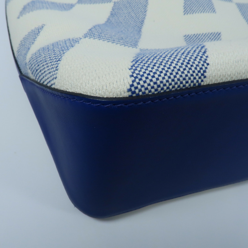 HERMES 帆布/Swift皮革Cabas H En Biais GM手挽袋Bleu France-10